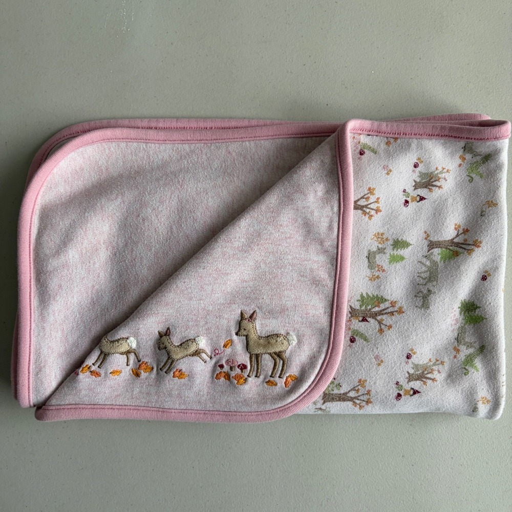 Vintage Gymboree 2007 Baby Girl Cotton Autumn Forest Blanket Pink Deer  Gnome